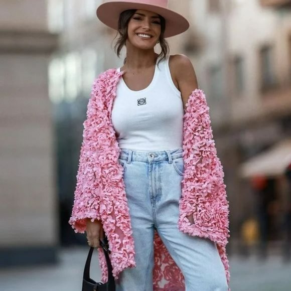 RARE ZARA FLORAL KNIT COAT PINK - Picture 7 of 16